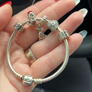 Pandora bracelet! With three charms. 925 Sterling Silver